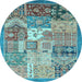 Round Machine Washable Abstract Light Blue Modern Rug, wshabs3739lblu