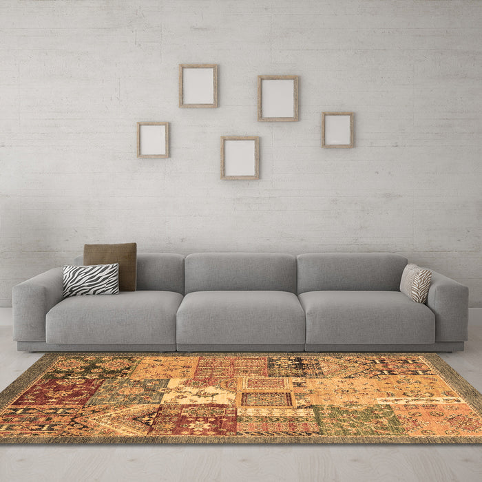 Machine Washable Abstract Brown Modern Rug in a Living Room,, wshabs3739brn