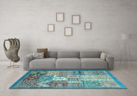 Machine Washable Abstract Light Blue Modern Rug, wshabs3739lblu