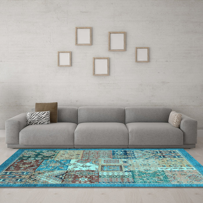 Machine Washable Abstract Light Blue Modern Rug in a Living Room, wshabs3739lblu
