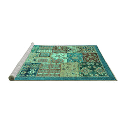 Sideview of Machine Washable Abstract Turquoise Modern Area Rugs, wshabs3739turq