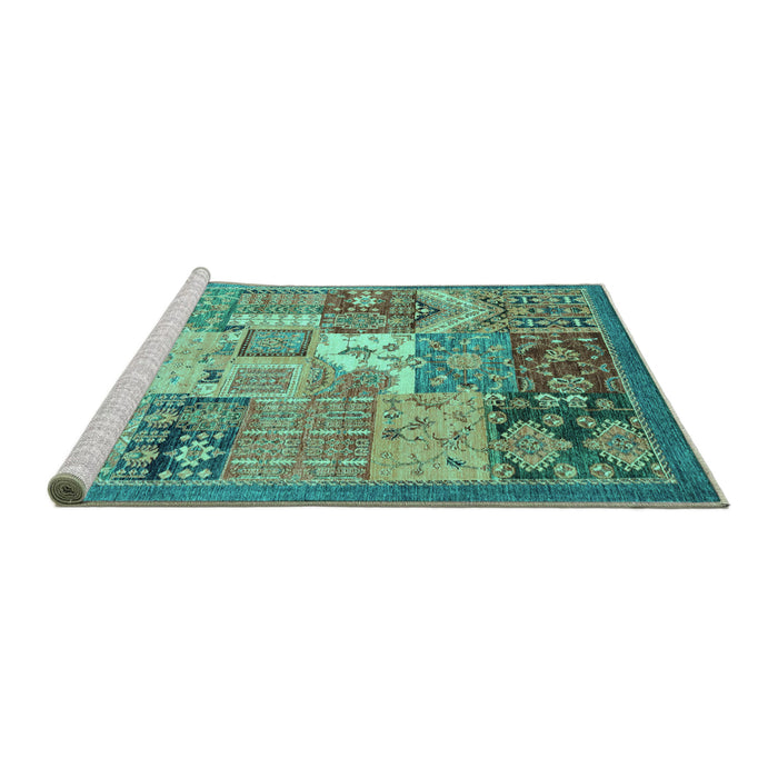 Sideview of Machine Washable Abstract Turquoise Modern Area Rugs, wshabs3739turq