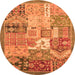 Round Machine Washable Abstract Orange Modern Area Rugs, wshabs3739org