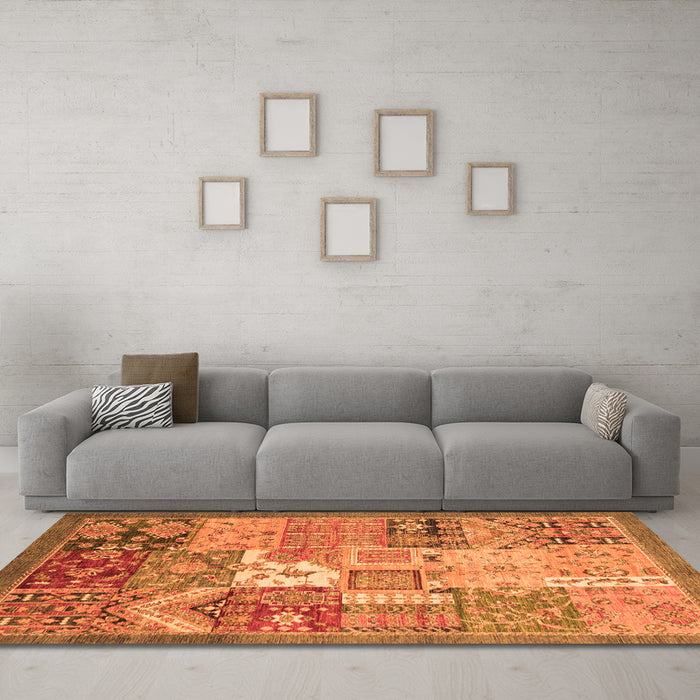 Machine Washable Abstract Orange Modern Area Rugs in a Living Room, wshabs3739org