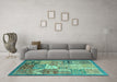 Machine Washable Abstract Turquoise Modern Area Rugs in a Living Room,, wshabs3739turq