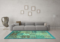 Machine Washable Abstract Turquoise Modern Rug, wshabs3739turq