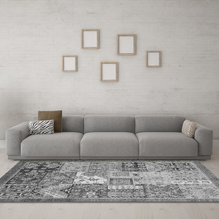 Machine Washable Abstract Gray Modern Rug in a Living Room,, wshabs3739gry