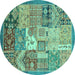 Round Abstract Turquoise Modern Rug, abs3739turq