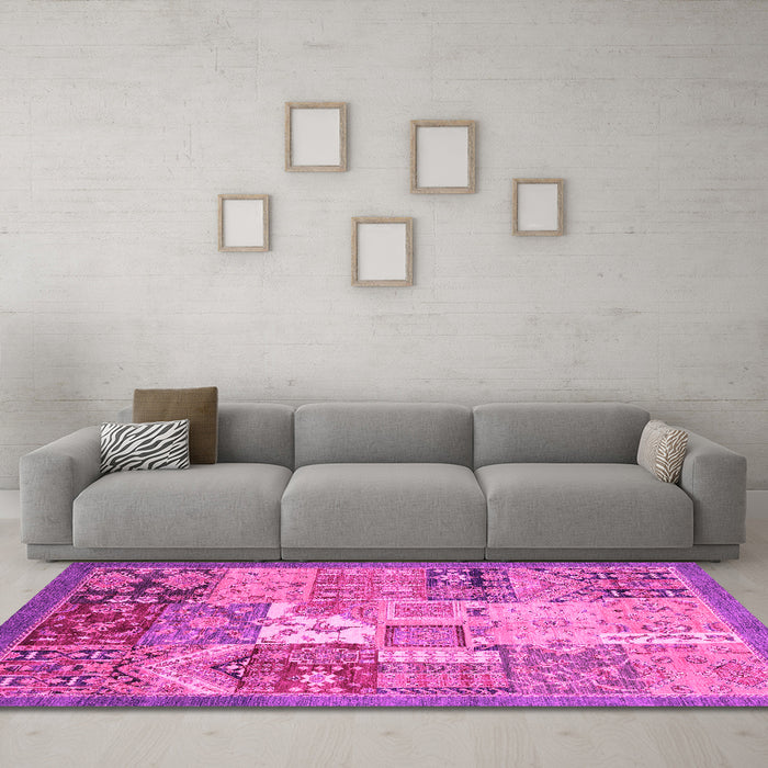 Machine Washable Abstract Pink Modern Rug in a Living Room, wshabs3739pnk