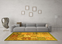 Machine Washable Abstract Yellow Modern Rug in a Living Room, wshabs3739yw