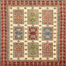 Square Abstract Fire Brick Red Modern Rug, abs373