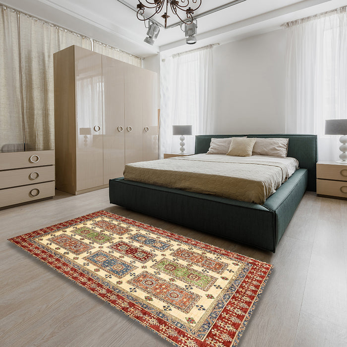 Machine Washable Abstract Fire Brick Red Rug in a Bedroom, wshabs373