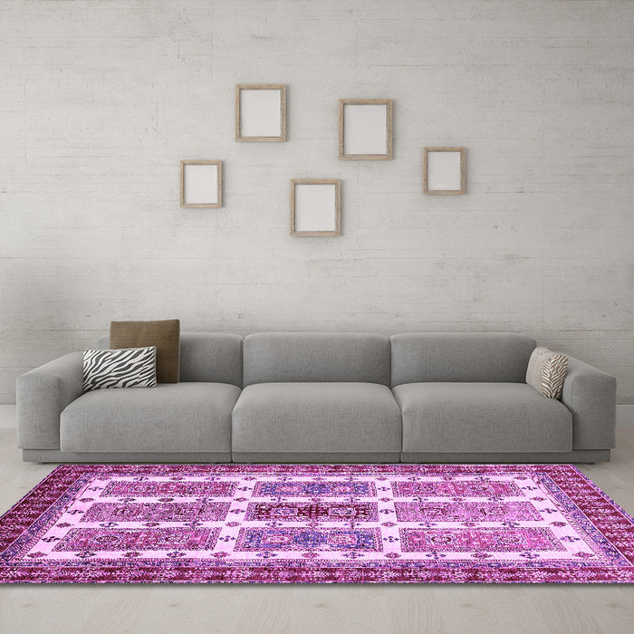 Machine Washable Abstract Purple Modern Area Rugs in a Living Room, wshabs373pur