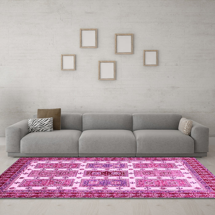 Machine Washable Abstract Pink Modern Rug in a Living Room, wshabs373pnk