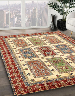 Abstract Fire Brick Red Modern Rug in Family Room, abs373