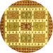 Round Machine Washable Abstract Yellow Modern Rug, wshabs373yw