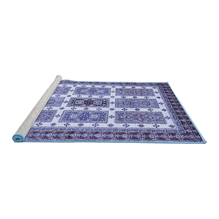 Sideview of Machine Washable Abstract Blue Modern Rug, wshabs373blu