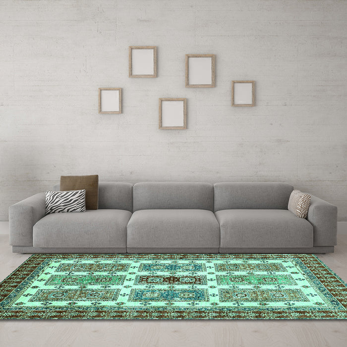 Machine Washable Abstract Turquoise Modern Area Rugs in a Living Room,, wshabs373turq