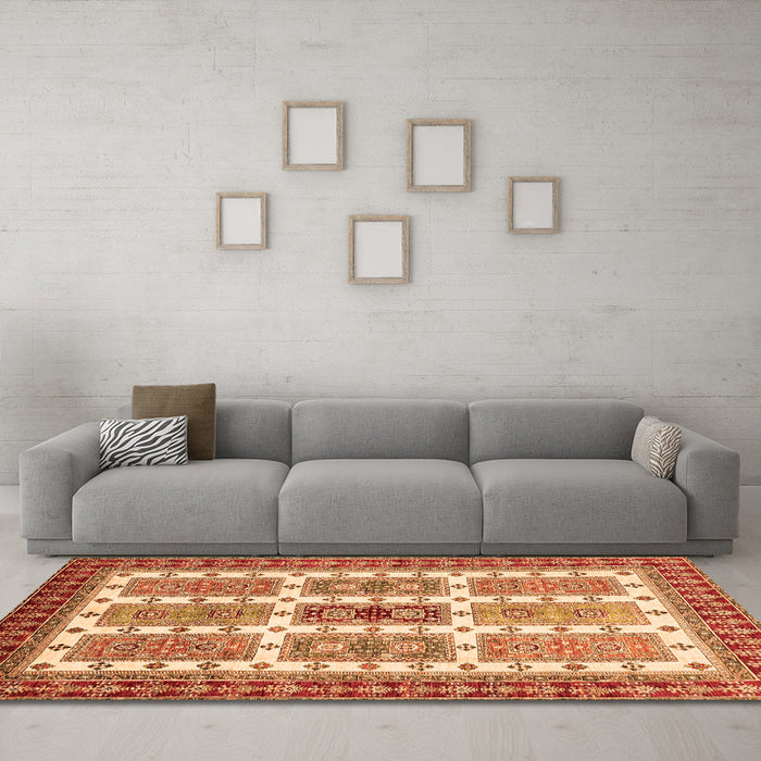 Machine Washable Abstract Orange Modern Area Rugs in a Living Room, wshabs373org