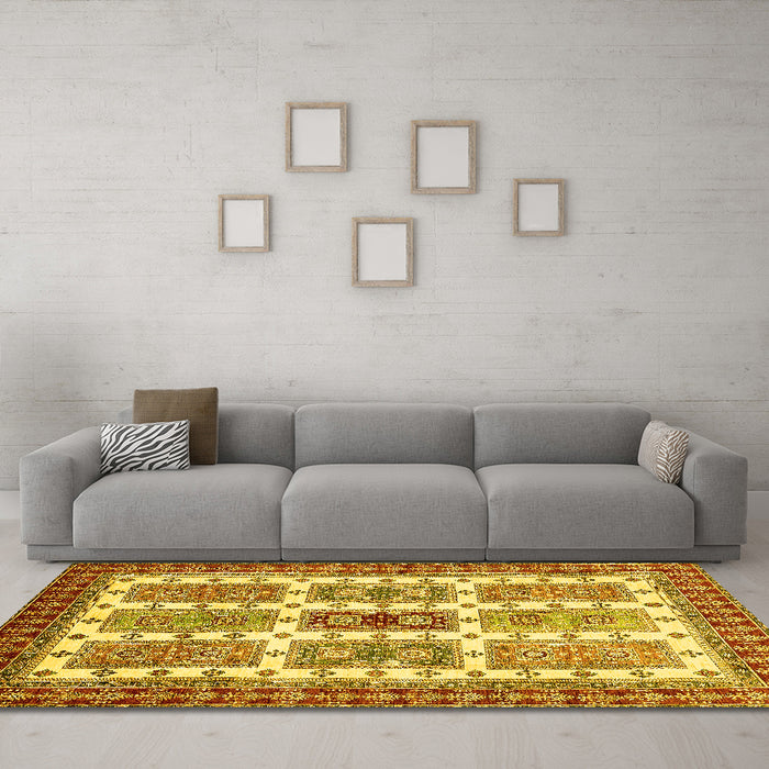 Machine Washable Abstract Yellow Modern Rug in a Living Room, wshabs373yw