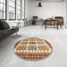 Round Abstract Fire Brick Red Modern Rug in a Office, abs373