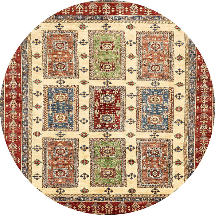 Round Abstract Fire Brick Red Modern Rug, abs373