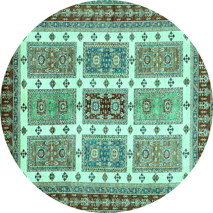Round Machine Washable Abstract Turquoise Modern Area Rugs, wshabs373turq