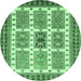 Round Machine Washable Abstract Emerald Green Modern Area Rugs, wshabs373emgrn