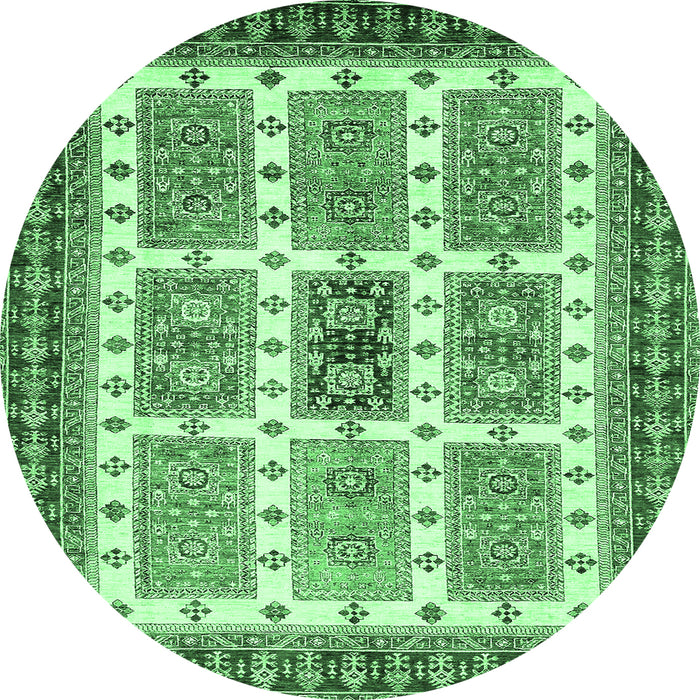 Round Abstract Emerald Green Modern Rug, abs373emgrn