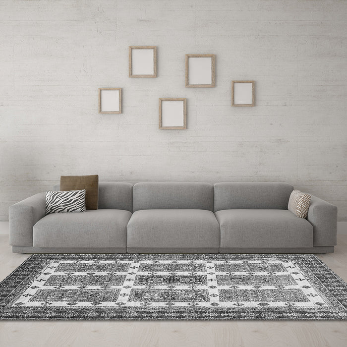 Machine Washable Abstract Gray Modern Rug in a Living Room,, wshabs373gry