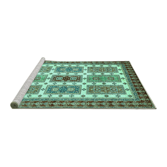 Sideview of Machine Washable Abstract Turquoise Modern Area Rugs, wshabs373turq