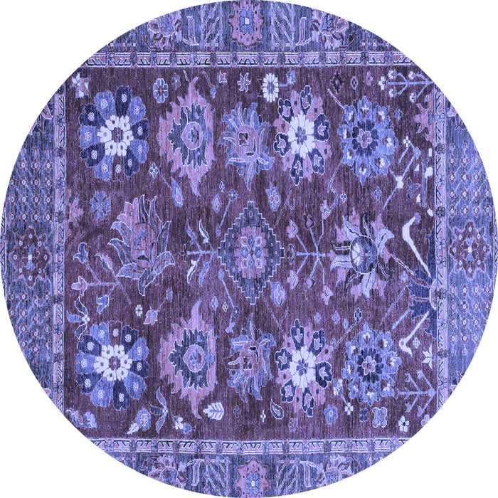 Round Machine Washable Oriental Blue Traditional Rug, wshabs3740blu