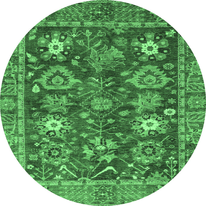 Round Machine Washable Oriental Emerald Green Traditional Area Rugs, wshabs3740emgrn