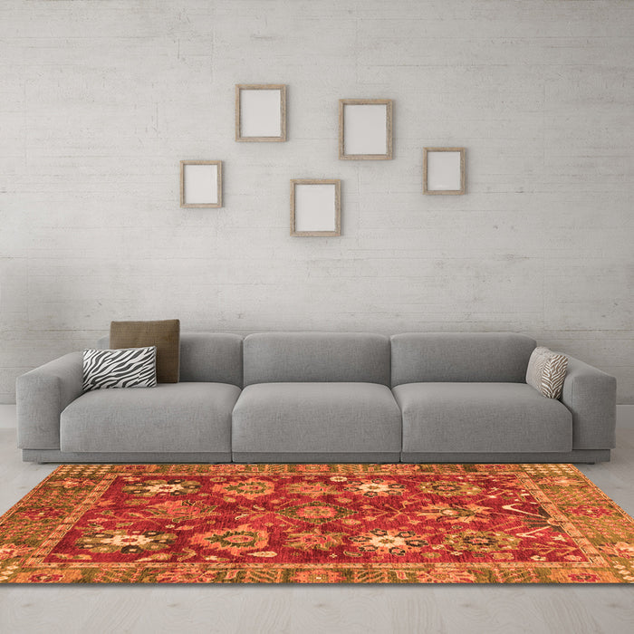Machine Washable Oriental Orange Traditional Area Rugs in a Living Room, wshabs3740org