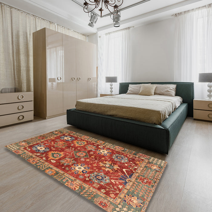 Machine Washable Abstract Red Rug in a Bedroom, wshabs3740