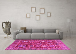 Machine Washable Oriental Pink Traditional Rug in a Living Room, wshabs3740pnk