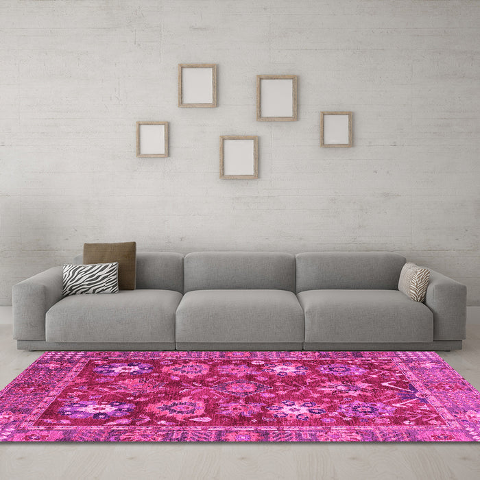Machine Washable Oriental Pink Traditional Rug in a Living Room, wshabs3740pnk