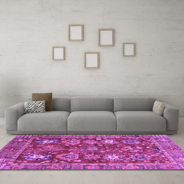 Machine Washable Oriental Purple Traditional Area Rugs in a Living Room, wshabs3740pur