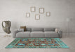 Machine Washable Oriental Light Blue Traditional Rug in a Living Room, wshabs3740lblu