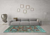 Machine Washable Oriental Light Blue Traditional Rug, wshabs3740lblu