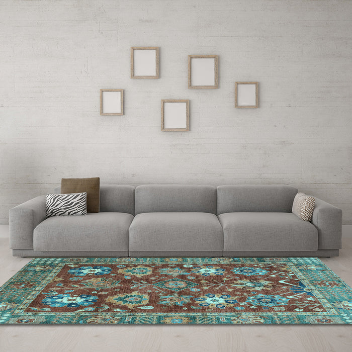 Machine Washable Oriental Light Blue Traditional Rug in a Living Room, wshabs3740lblu
