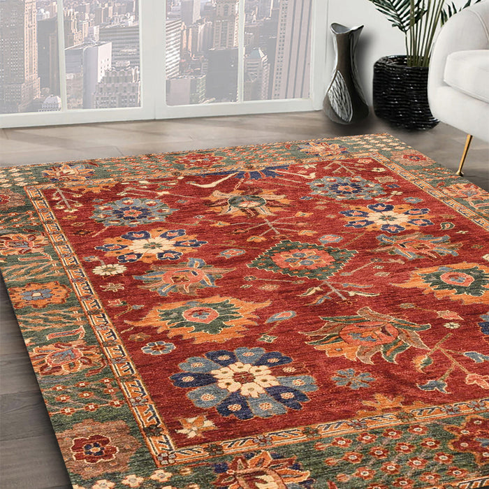 Abstract Red Oriental Rug in Family Room, abs3740