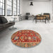 Round Machine Washable Abstract Red Rug in a Office, wshabs3740