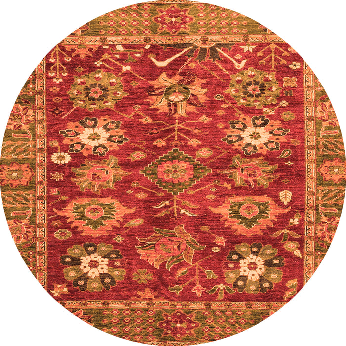 Round Machine Washable Oriental Orange Traditional Area Rugs, wshabs3740org