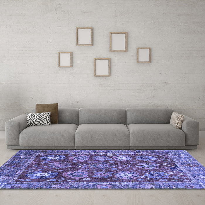 Machine Washable Oriental Blue Traditional Rug in a Living Room, wshabs3740blu