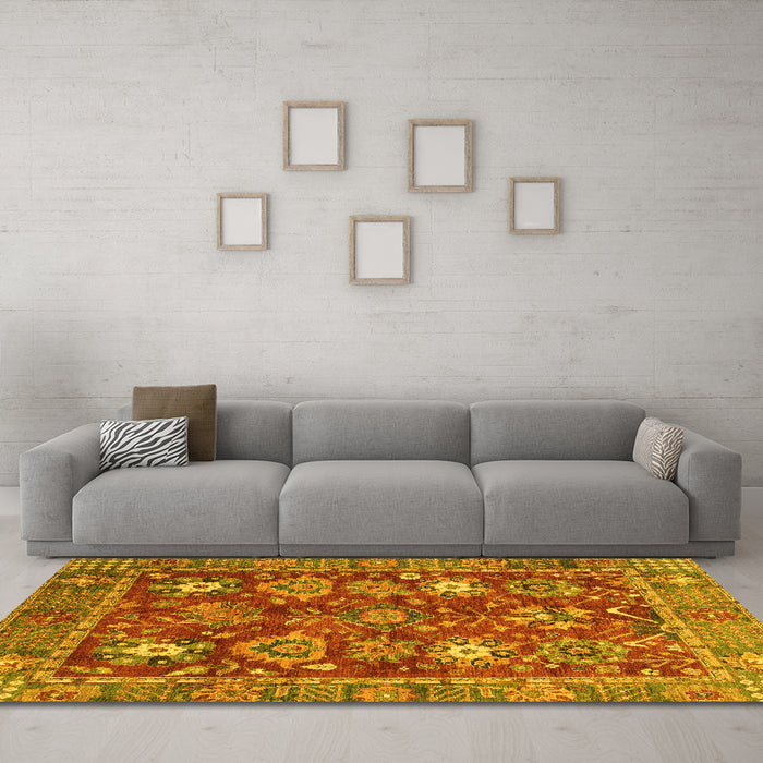 Machine Washable Oriental Yellow Traditional Rug in a Living Room, wshabs3740yw