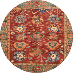 Round Machine Washable Abstract Red Rug, wshabs3740