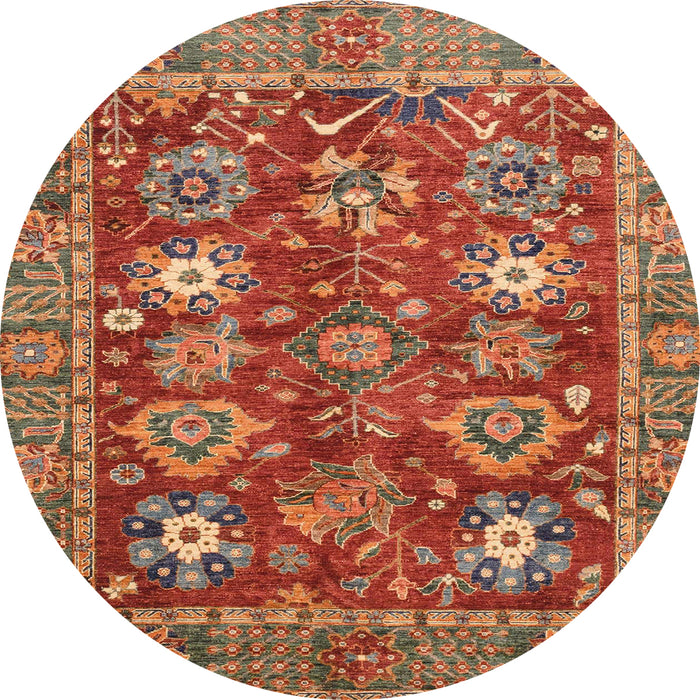 Round Machine Washable Abstract Red Rug, wshabs3740