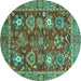 Round Oriental Turquoise Traditional Rug, abs3740turq