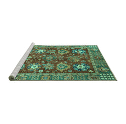 Sideview of Machine Washable Oriental Turquoise Traditional Area Rugs, wshabs3740turq